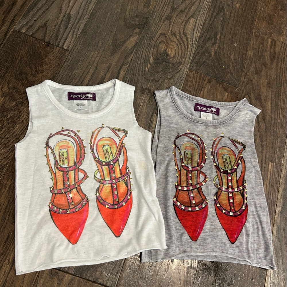 Boutique Toddler Tank Tops with Shoe Print - Gray and White Size 2